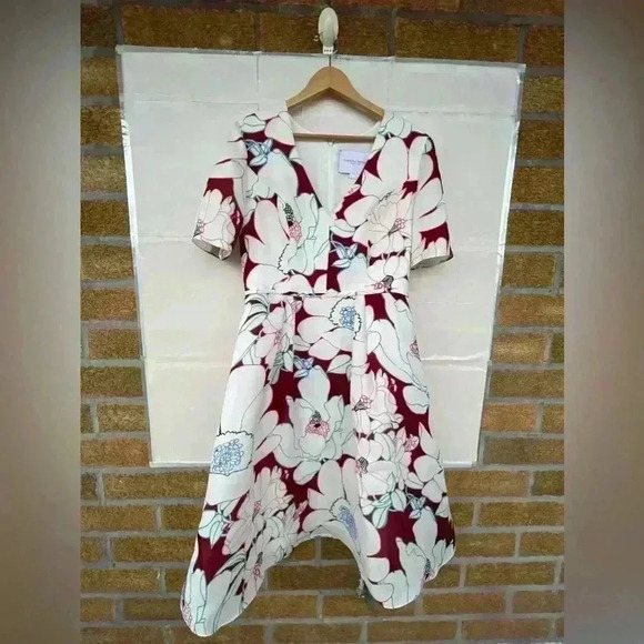 CAROLINA HERRERA Oleander Print Silk Fit & flare dress size 10 - Picture 3 of 17